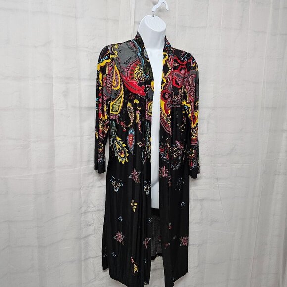 Reborn Black Red Paisley Boho Kimono Open Retro Goth Hippie Festival M - Picture 4 of 10